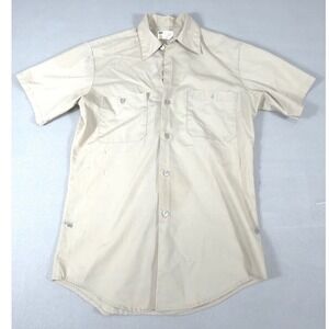 Vintage Sears Perma-Prest Work Shirt Mens Tan Khaki Short Sleeve Button Down